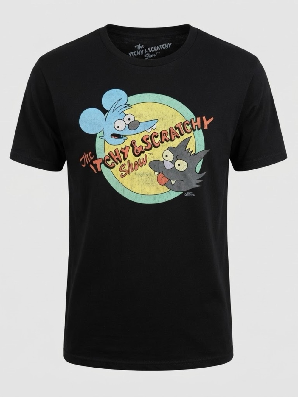 The Simpsons Itchy & Scratchy Show Black Graphic T-Shirt Adult XL?